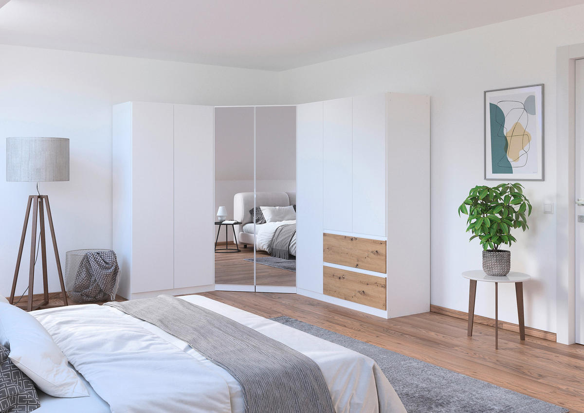 ECKKLEIDERSCHRANK 208/197/253 cm  - Chromfarben/Weiß, MODERN, Holzwerkstoff (208/197/253cm) - Rauch Möbel