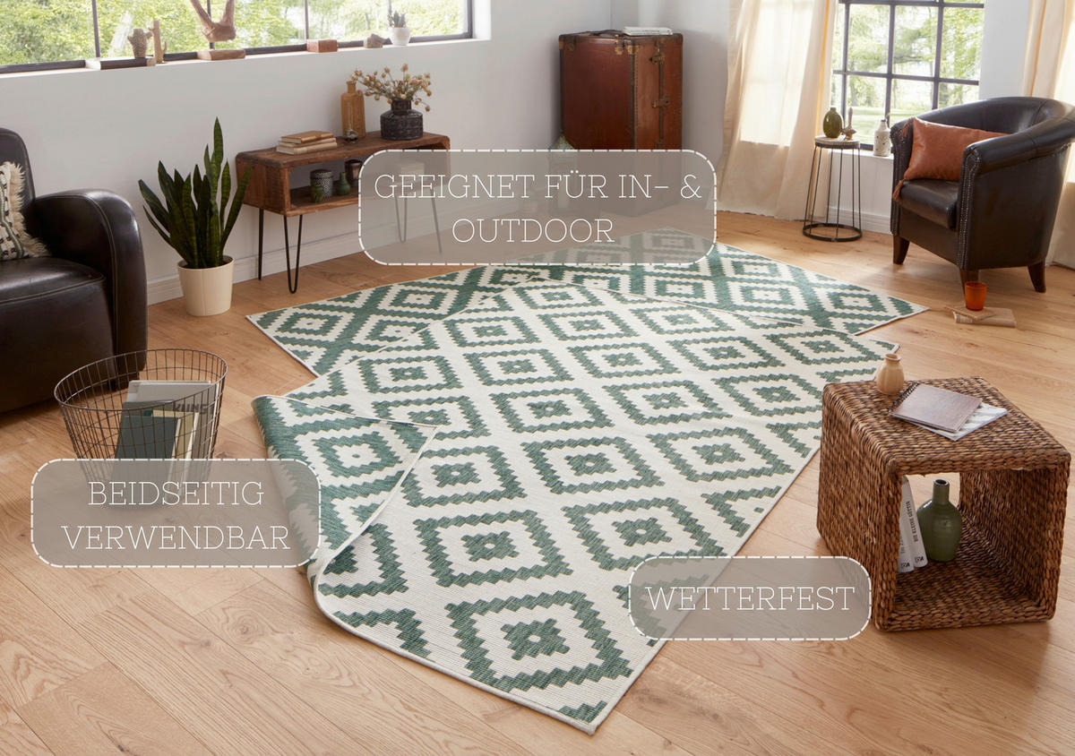 OUTDOORTEPPICH 120/170 cm Twin Creme, Grün  - Creme/Grün, Basics, Kunststoff (120/170cm)