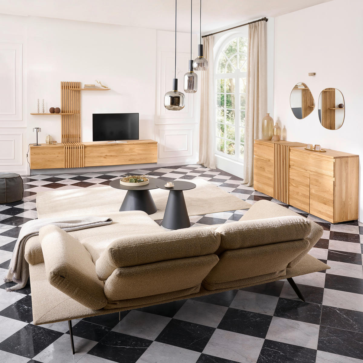 WOHNWAND  in Eichefarben  248.8/163/44 cm  - Eichefarben, Natur, Holz (248.8/163/44cm) - Linea Natura