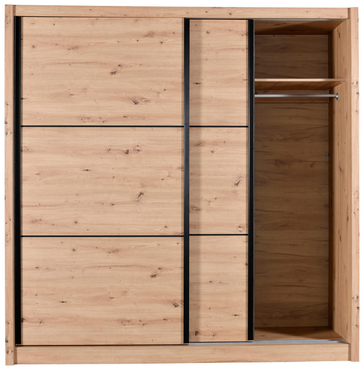 SCHIEBETÜRENSCHRANK 213/215,5/60 cm 2-türig Eiche Artisan  - Schwarz/Eiche Artisan, Basics, Holzwerkstoff/Metall (213/215,5/60cm) - Xora