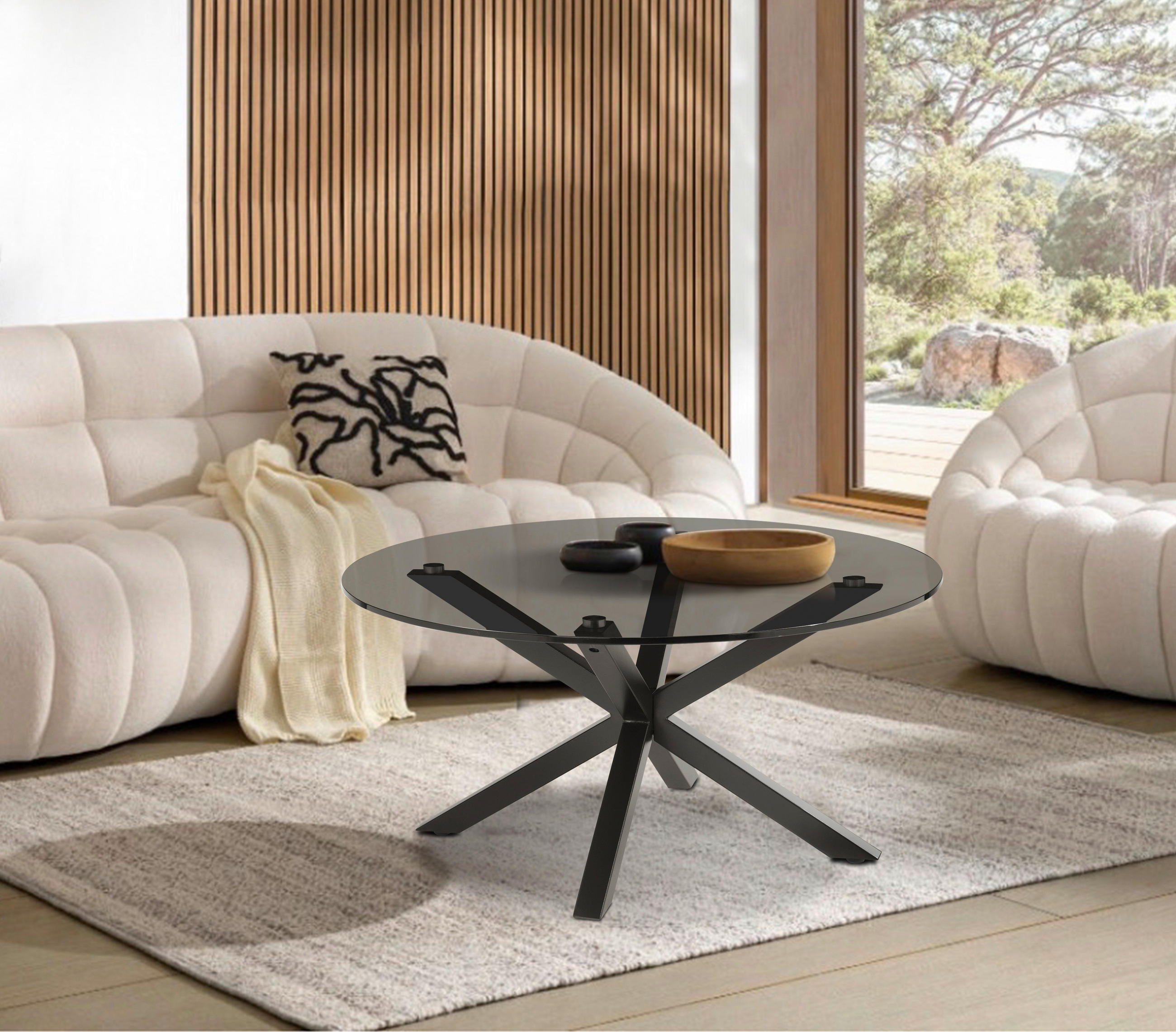 COUCHTISCH Rauchglas 82/82/40 cm rund Grau, Schwarz  - Schwarz/Grau, Design, Glas/Metall (82/82/40cm) - Xora