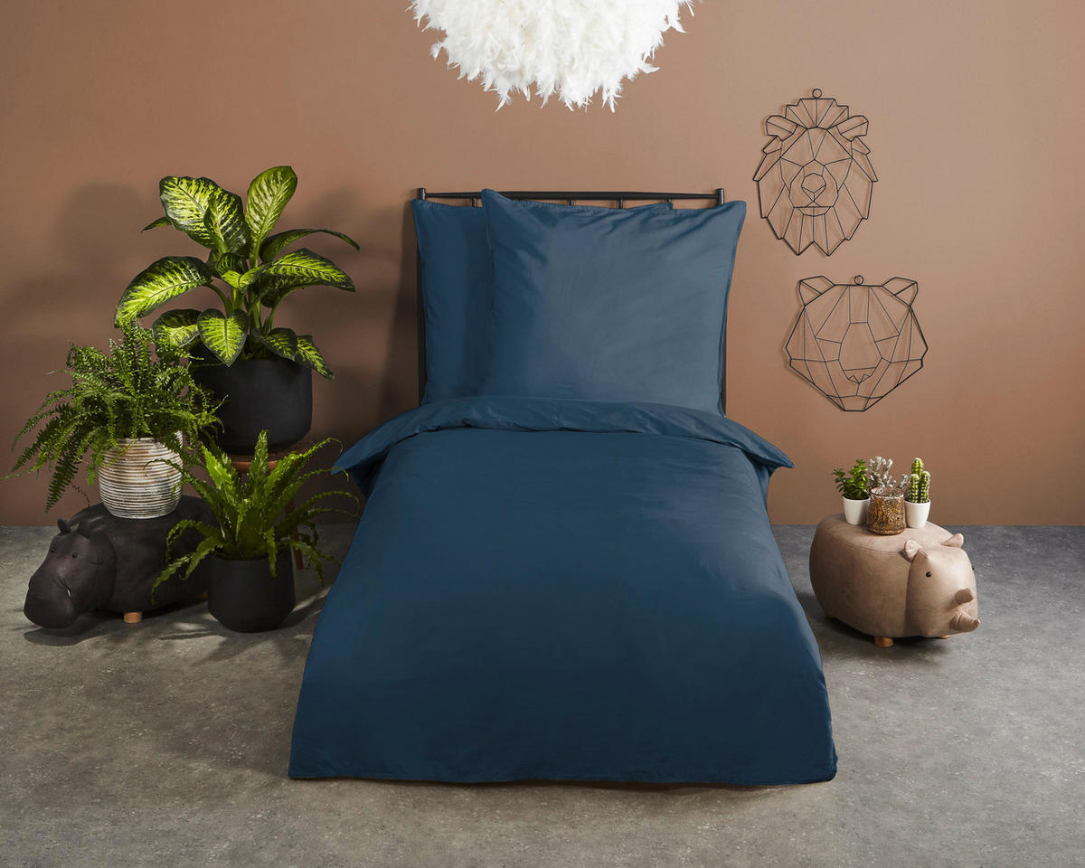 BETTWÄSCHE Uni Dark Blue Satin 135/200 cm  - Dunkelblau, Basics, Textil (135/200cm)