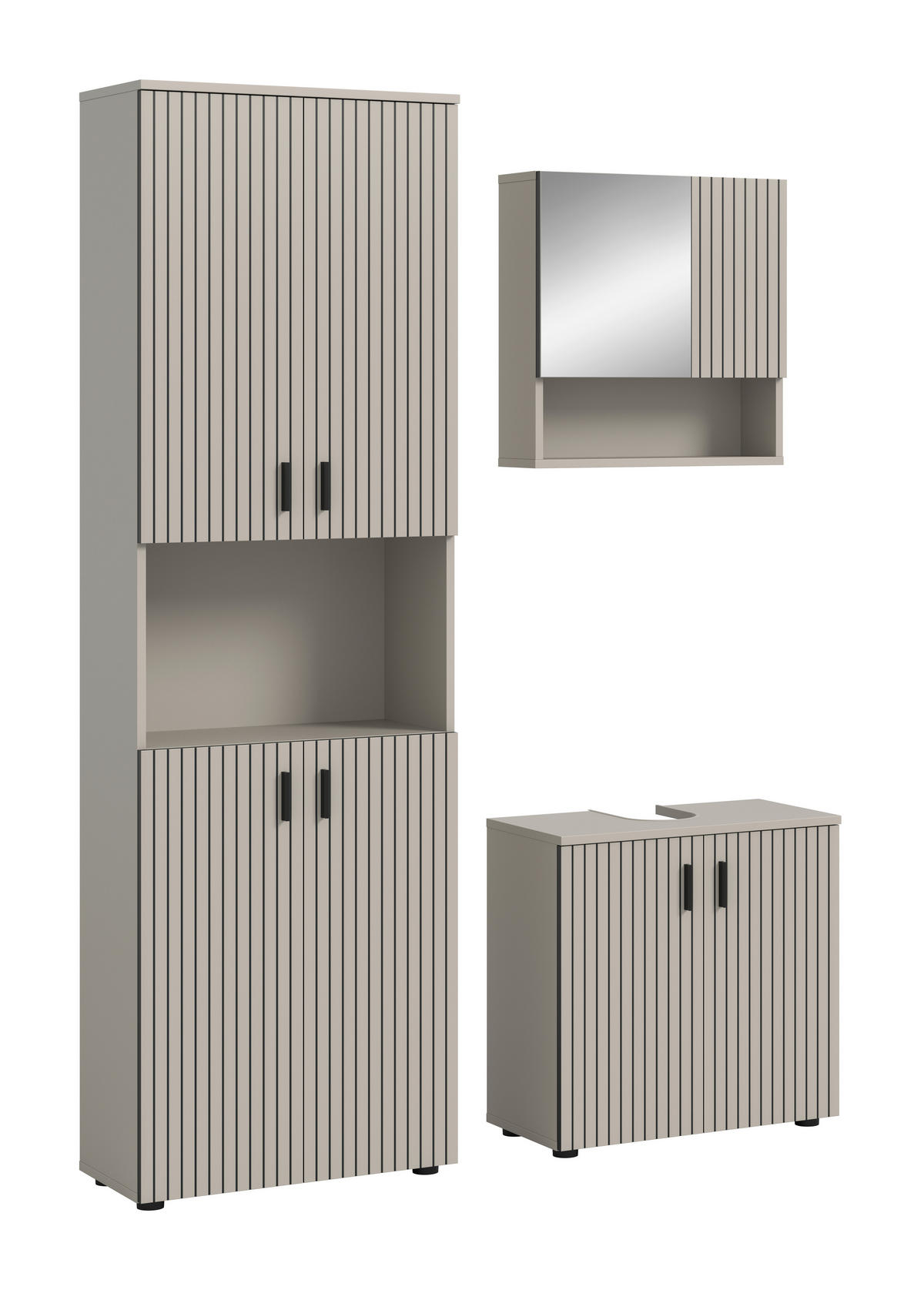BADEZIMMER 3-teilig  in 120 cm  - Kaschmir/Schwarz, Trend, Glas/Holzwerkstoff (120cm) - MID.YOU
