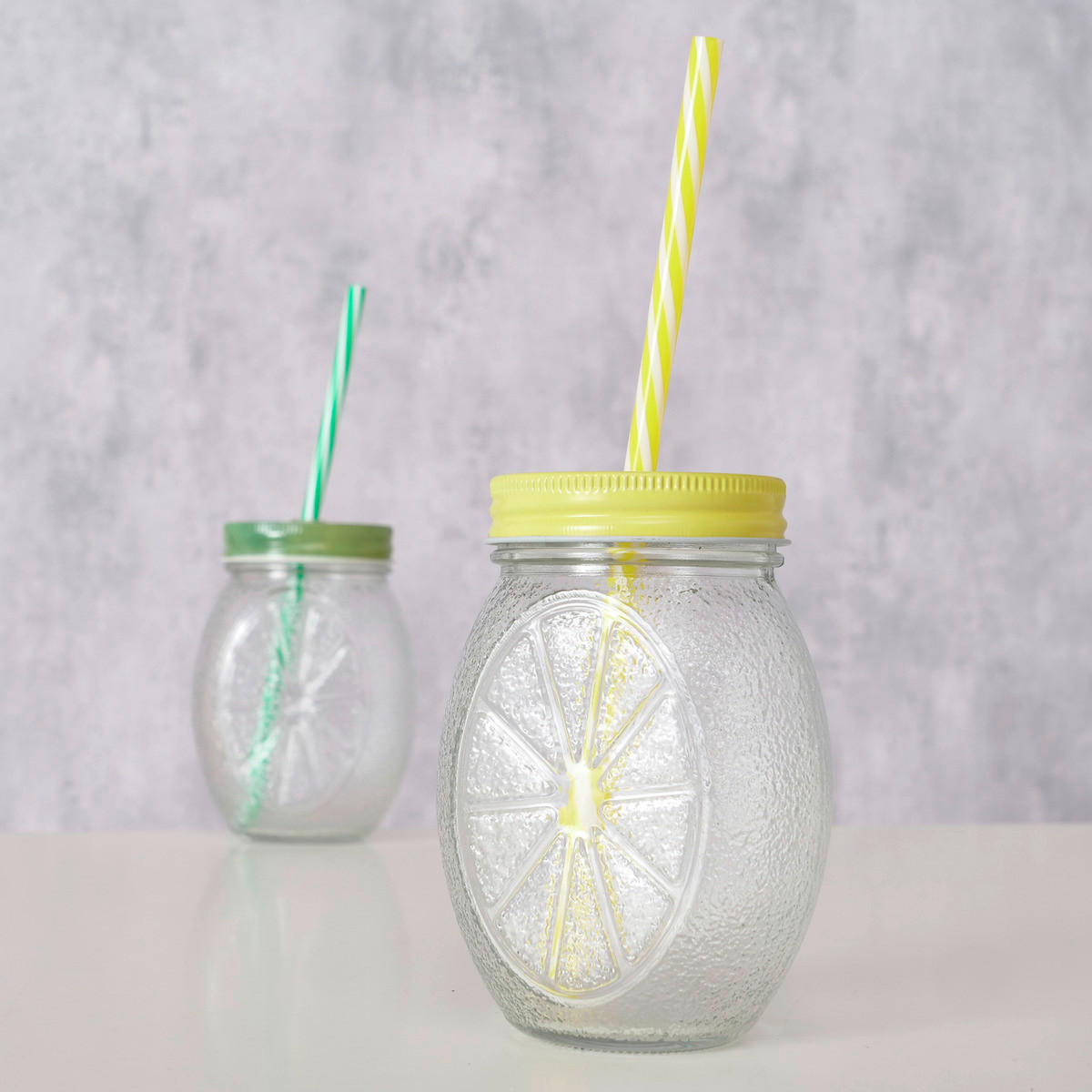 TRINKHALMBECHER  - Transparent/Gelb, LIFESTYLE, Glas/Textil (9,5/7,4/23,8cm)