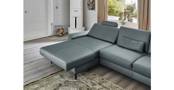 ECKSOFA in Echtleder Blaugrau 176/334 cm - Blaugrau/Schwarz, Design, Leder/Metall (176/334cm) - Dieter Knoll