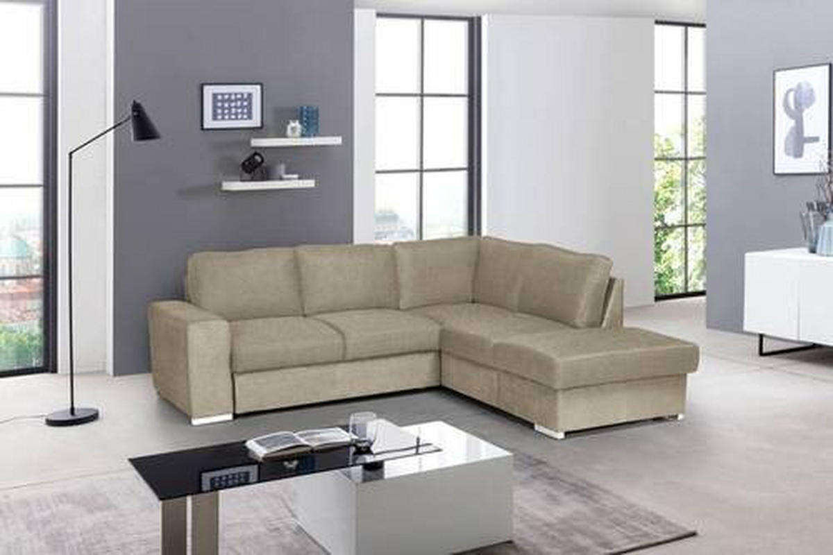 ECKSOFA Cappuccino Mikrofaser  - Chromfarben/Cappuccino, KONVENTIONELL, Textil/Metall (248/213cm) - MID.YOU