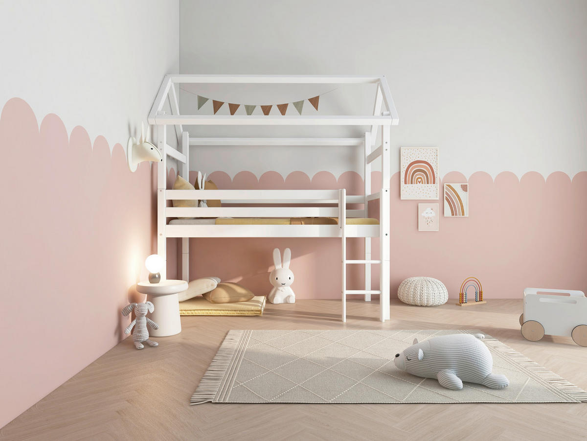 HOCHBETT 90/200 cm,  in Rosa, Weiß, Leiter, Rollrost  - Rosa/Weiß, MODERN, Holz (90/200cm) - Chameo