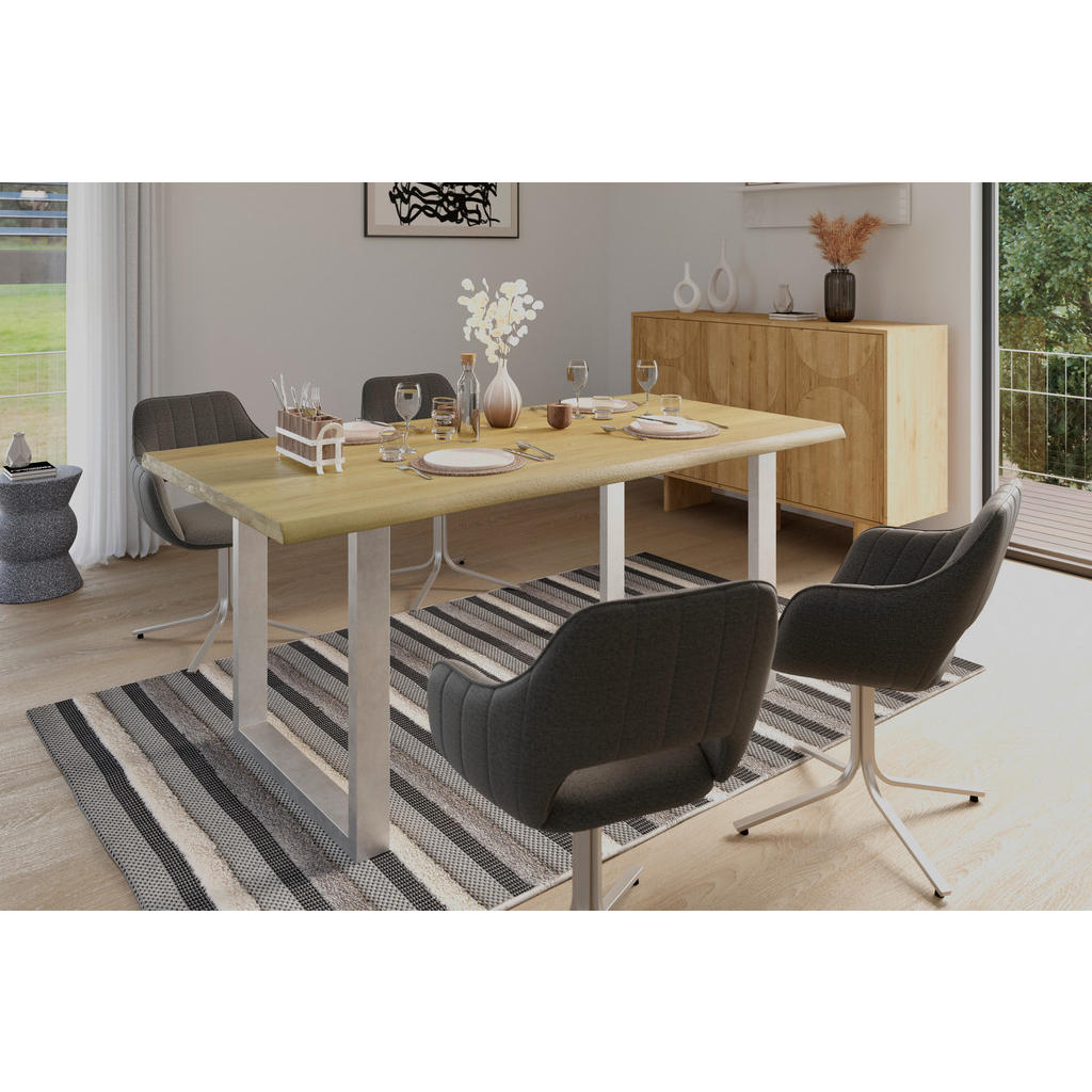 Thumbnail - Mid.you Esstisch 23310018/03, Eiche, Holz, Metall, Eiche, vollmassiv, U-Form, 200x76x100 cm, FSC 100%, Esszimmer, Tische...