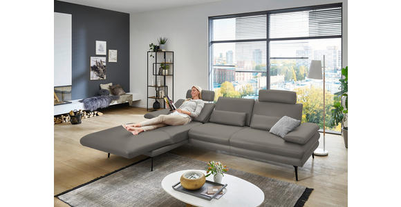 ECKSOFA in Echtleder Hellgrau 180/310 cm - Hellgrau/Schwarz, Design, Leder/Metall (180/310cm) - Dieter Knoll