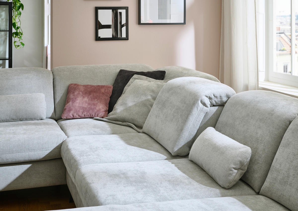 WOHNLANDSCHAFT in Chenille Silberfarben  - Silberfarben/Schwarz, Design, Textil/Metall (198/369/255cm) - Beldomo Style
