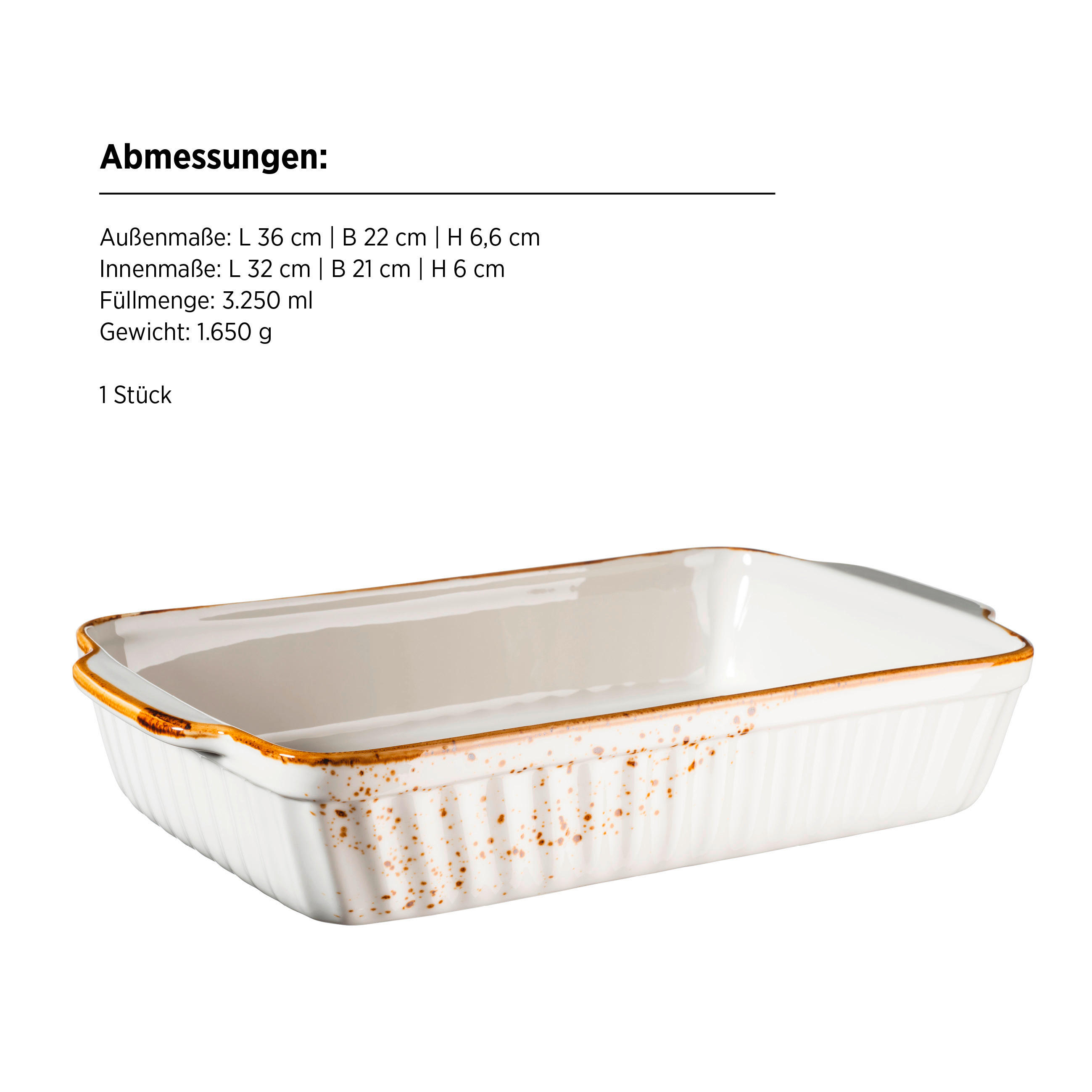 AUFLAUFFORM 36/22/6,6 cm   - Braun/Weiß, Basics, Keramik (36/22/6,6cm) - Mäser