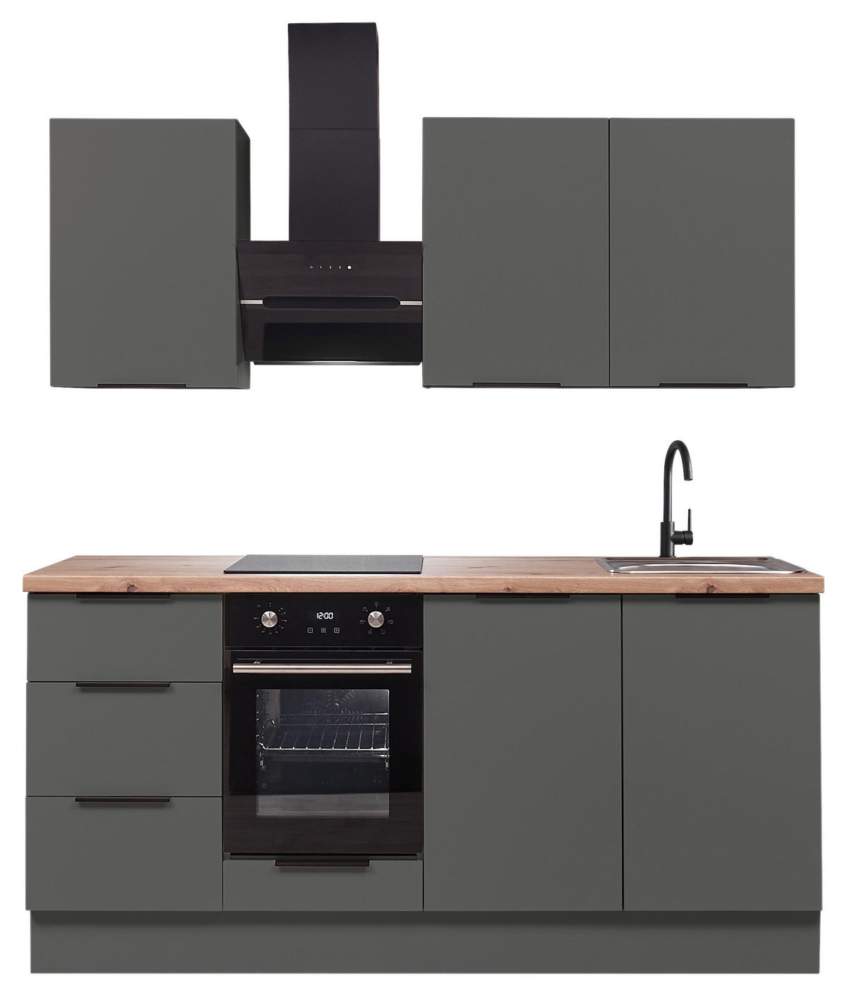 KÜCHENBLOCK   in Graphitfarben  - Schwarz/Graphitfarben, Basics, Holzwerkstoff/Metall (180/210/60cm) - Carryhome