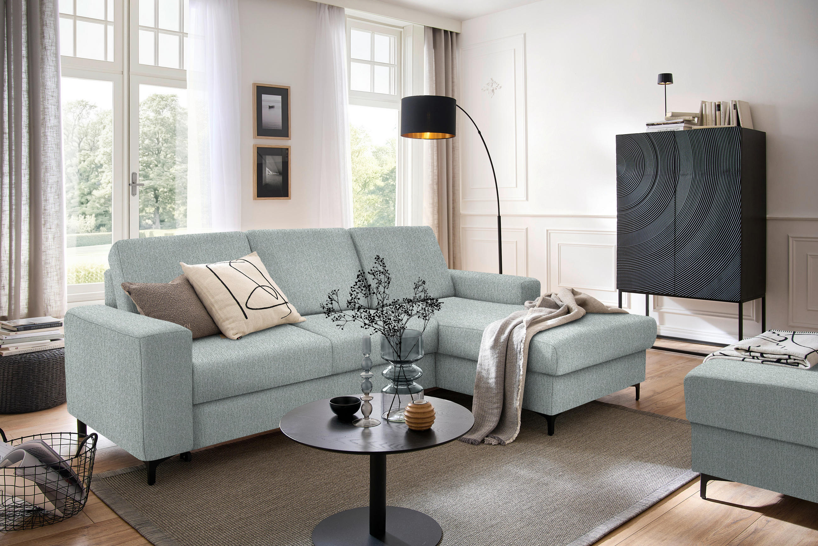 ECKSOFA Grau Webstoff  - Schwarz/Grau, KONVENTIONELL, Textil/Metall (247/167cm) - Stylife