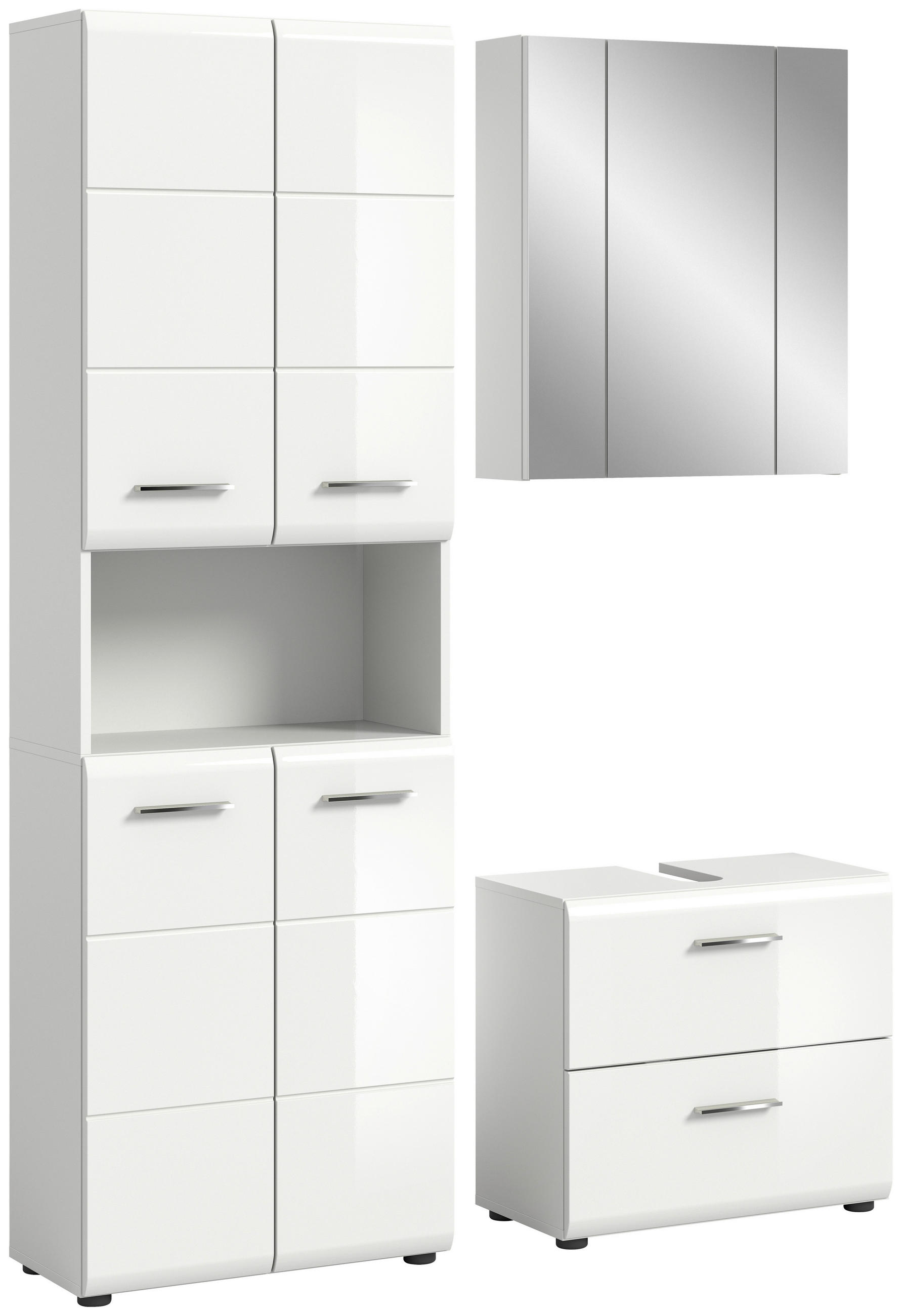 BADEZIMMER 3-teilig  in 120 cm  - Weiß Hochglanz/Silberfarben, MODERN, Glas/Holzwerkstoff (120cm) - MID.YOU