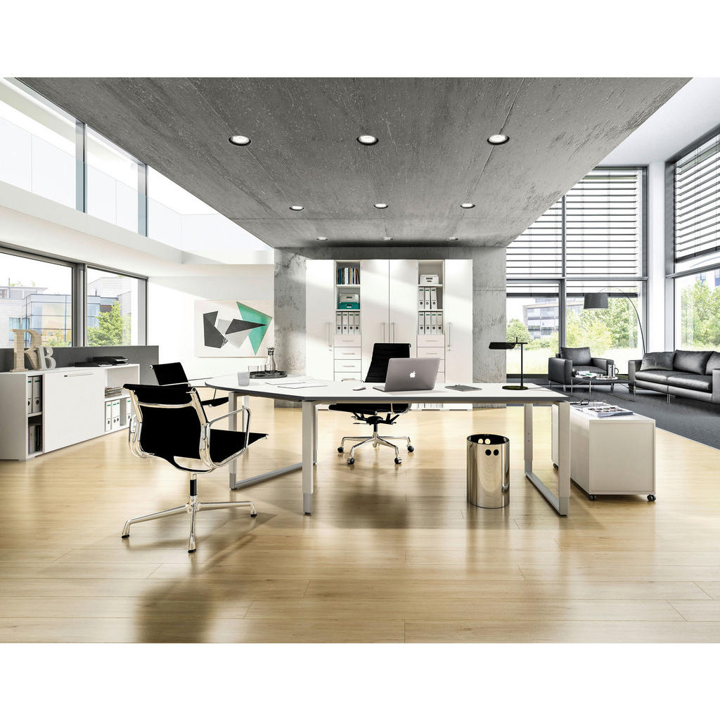Thumbnail - Moderano Schreibtisch, Grau, Weiß, Metall, Holzwerkstoff, Freiform, Kufe, 80-100x68-82x200 cm, Lga, Goldenes M, Made in ...