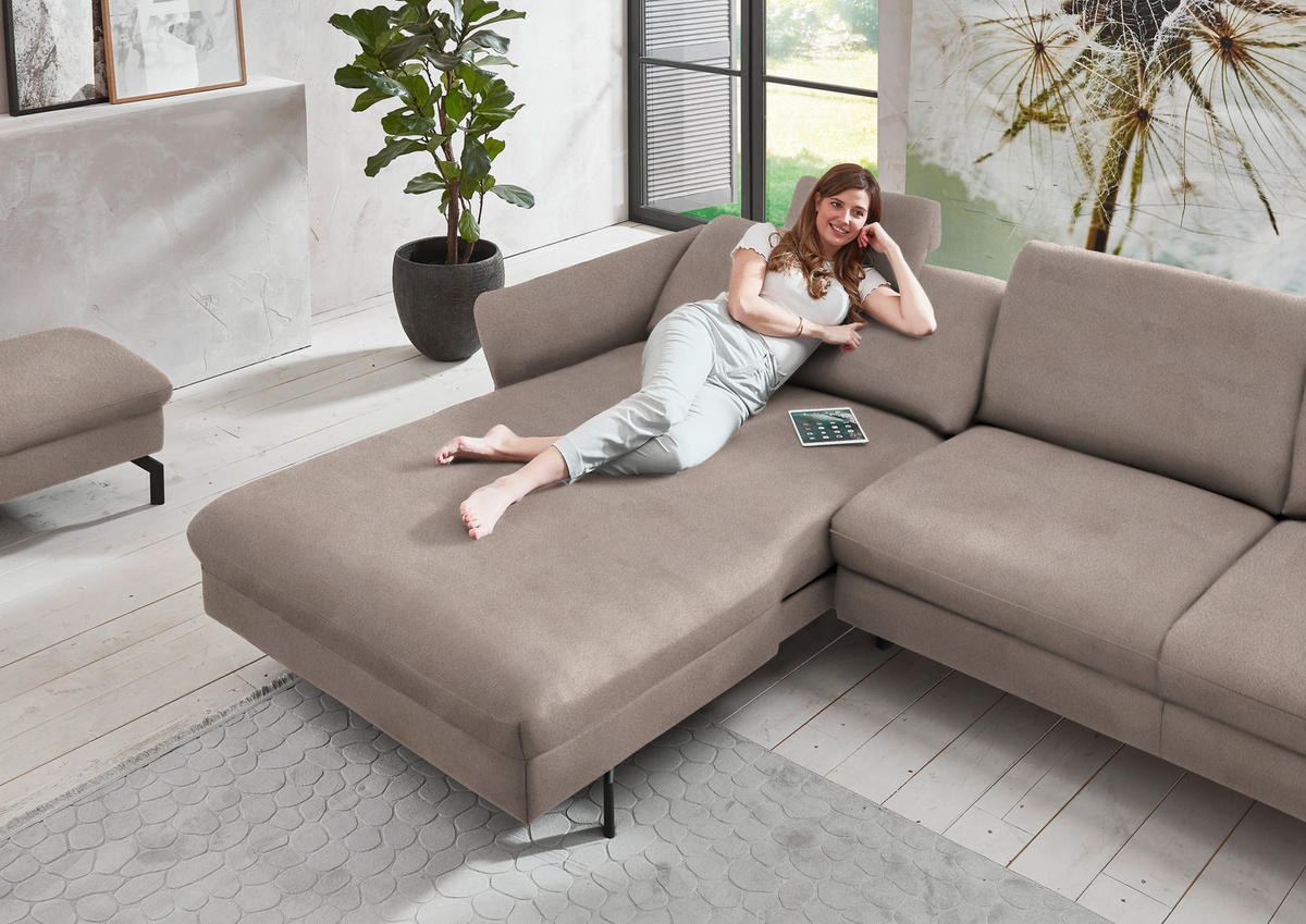 ECKSOFA in Velours Greige  - Greige/Schwarz, Design, Textil/Metall (179/306cm) - Beldomo System