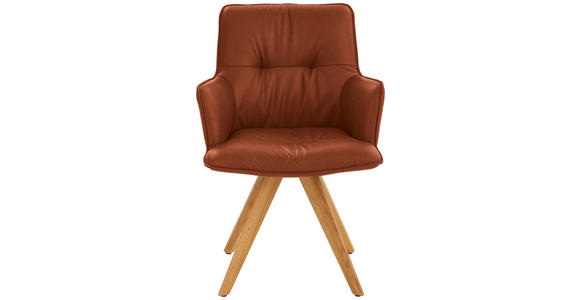 ARMLEHNSTUHL in Echtleder pigmentiert - Eichefarben/Cognac, Design, Leder/Holz (59/89/63cm) - Dieter Knoll