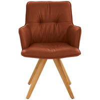 ARMLEHNSTUHL drehbar  , inklusive Armlehnen, Gestellauswahl, Sitzfläche 180° drehbar, automatische Rückholfunktion  ,  , Echtleder  - Eichefarben/Cognac, Design, Leder/Holz (59/89/63cm) - Dieter Knoll