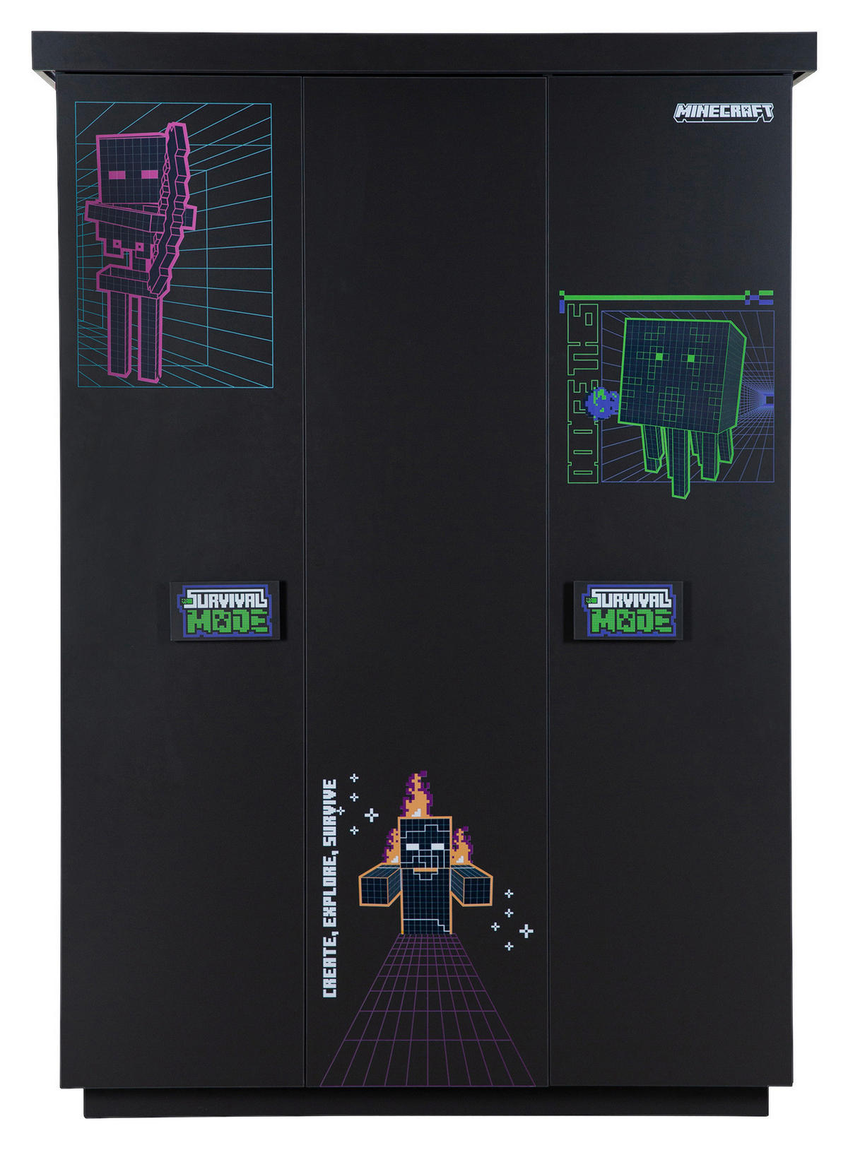 KLEIDERSCHRANK 3-türig Anthrazit  - Anthrazit/Weiß, MODERN, Holzwerkstoff (134/200/50cm) - Minecraft