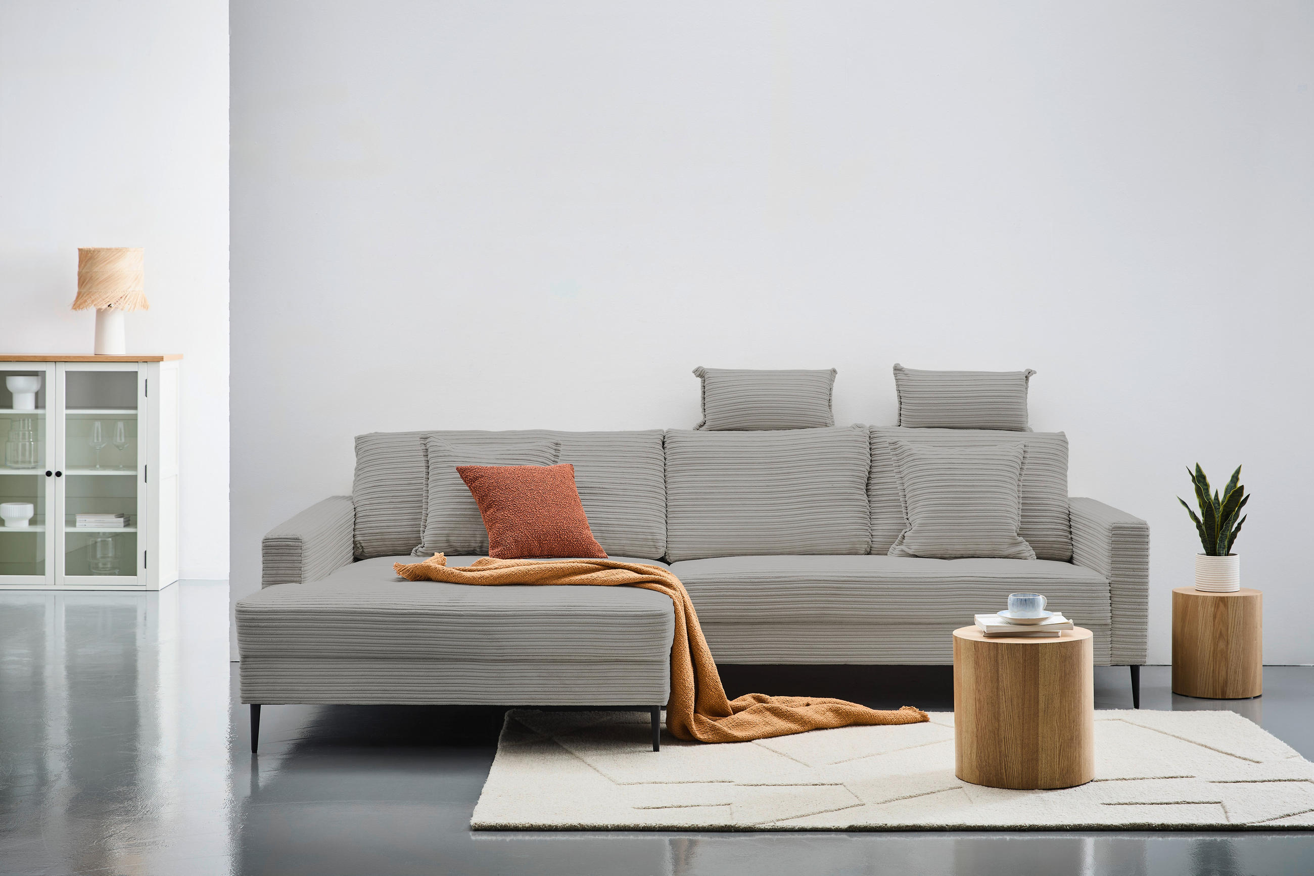ECKSOFA in Cord Hellgrau  173/276 cm  - Hellgrau/Schwarz, KONVENTIONELL, Textil/Metall (173/276cm) - Carryhome