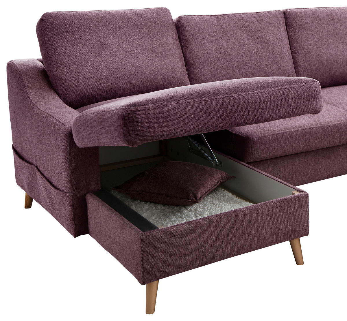 WOHNLANDSCHAFT in Struktur Bordeaux  - Bordeaux/Naturfarben, Konventionell, Holz/Textil (150/301/200cm) - P & B