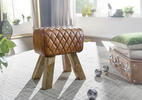HOCKER Echtleder Braun  - Naturfarben/Braun, MODERN, Leder/Holz (40/48/27cm) - MID.YOU