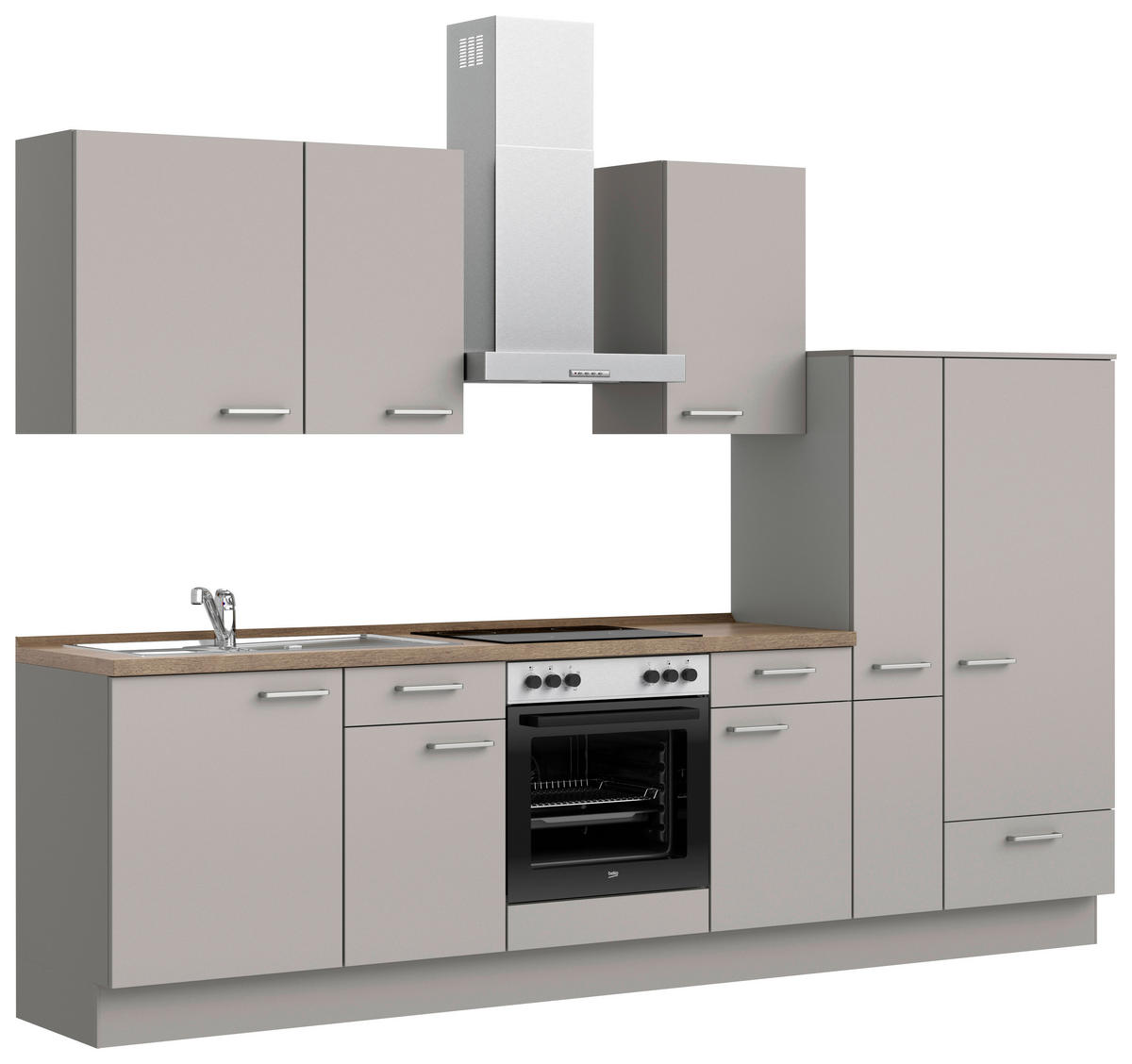 KÜCHENBLOCK Touch 300 cm  in Eiche dunkel  - Eiche dunkel/Edelstahlfarben, MODERN, Holzwerkstoff/Metall (300cm) - Nobilia