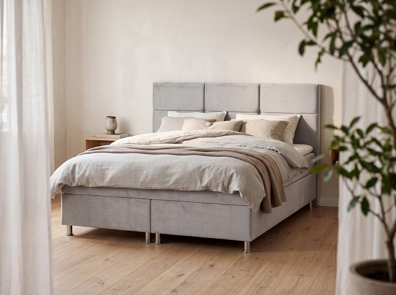 POSTELJA Z VZMETNICO 180 cm   x 200 cm  , les, tekstil, leseni material svetlo siva  - barve kroma/svetlo siva, Moderno, leseni material/tekstil (180/200cm) - Ti'me