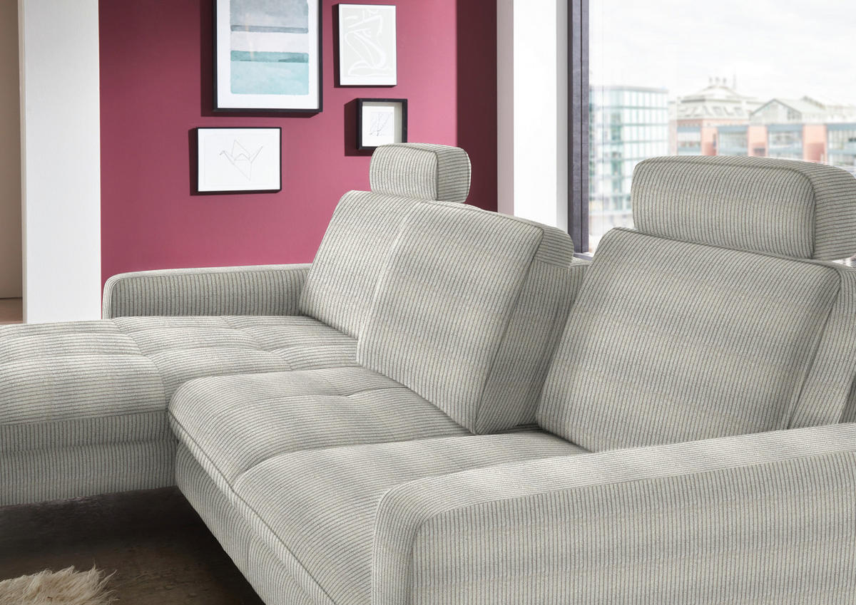 ECKSOFA in Cord Hellgrün  - Schwarz/Hellgrün, Design, Textil/Metall (178/302cm) - Beldomo Style