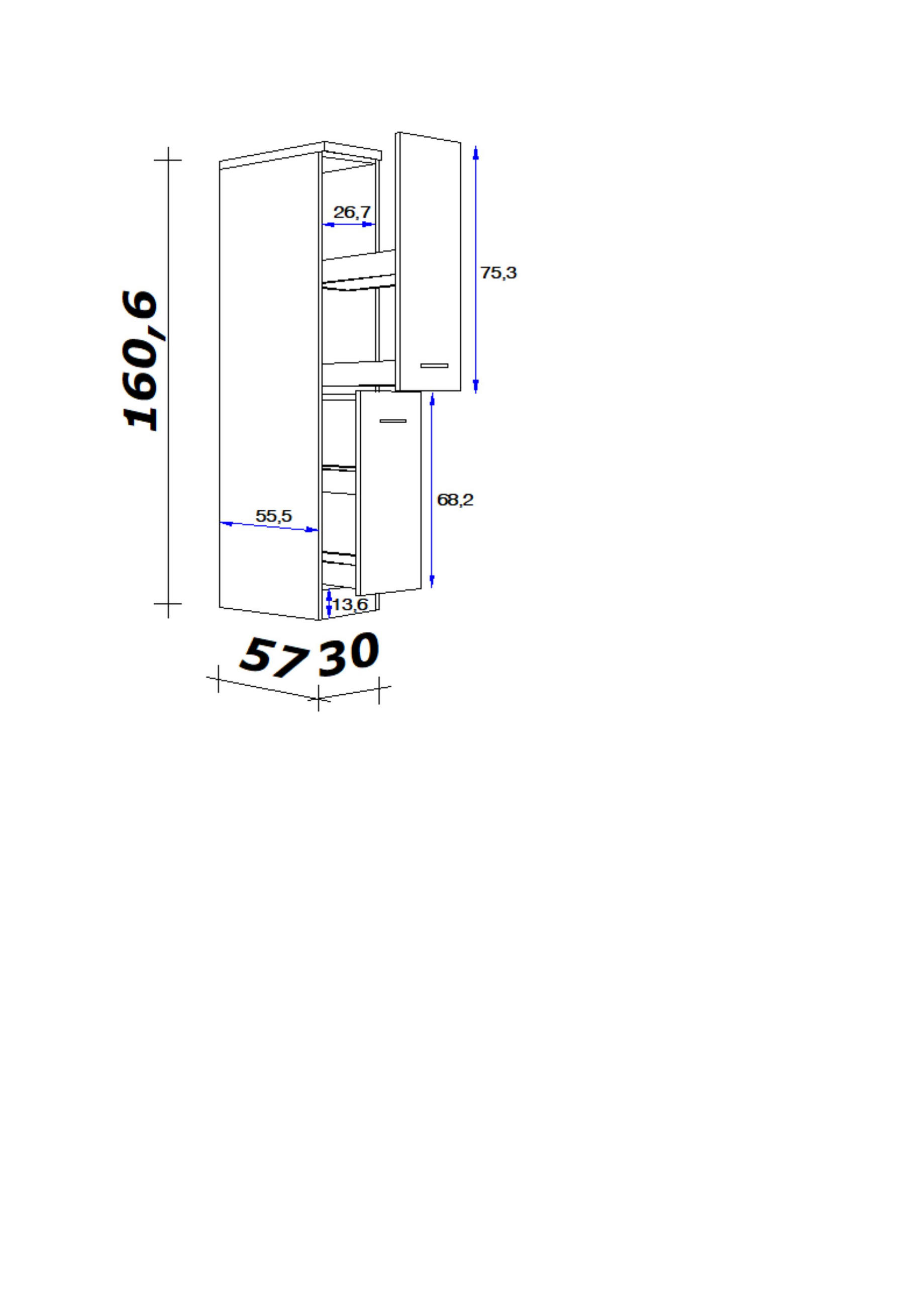 APOTHEKERSCHRANK 30/160,6/60 cm in Weiß, Sonoma Eiche - Alufarben/Weiß, KONVENTIONELL, Holzwerkstoff/Kunststoff (30/160,6/60cm) - FlexWell