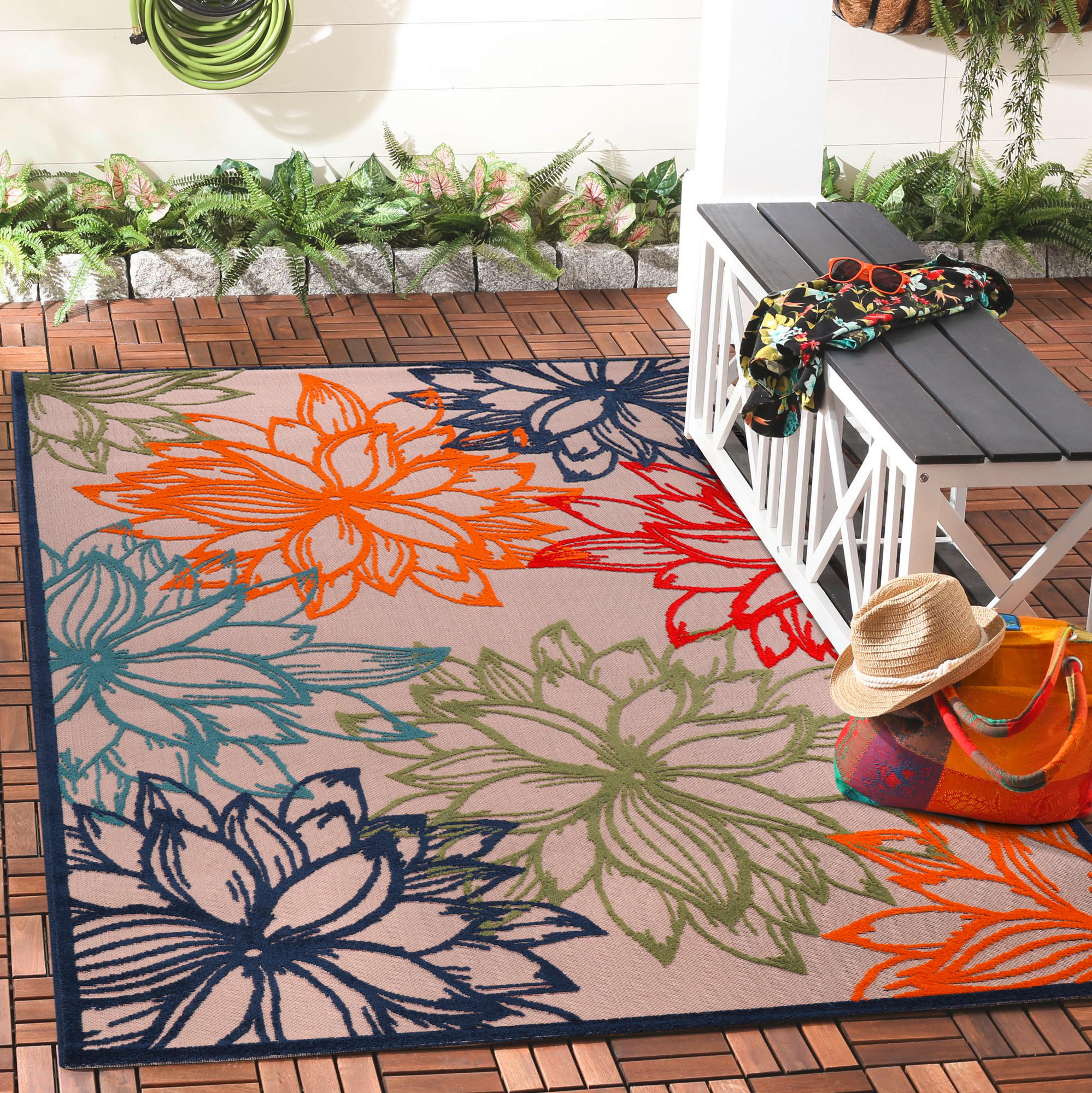 PREPROGA ZA ZUNANJO UPORABO  Floral     120/170 cm    tkano  večbarvno, bela  - bela/večbarvno, Trendi, umetna masa/tekstil (120/170cm)