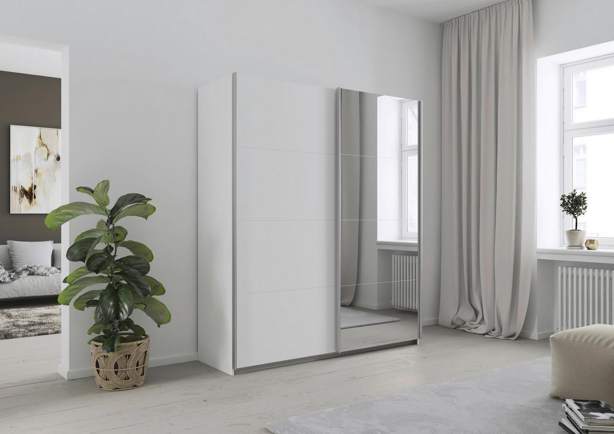 SCHWEBETÜRENSCHRANK 181/210/62 cm 2 Tür(en)-türig Weiß  - Alufarben/Weiß, KONVENTIONELL, Glas/Holzwerkstoff (181/210/62cm) - home24