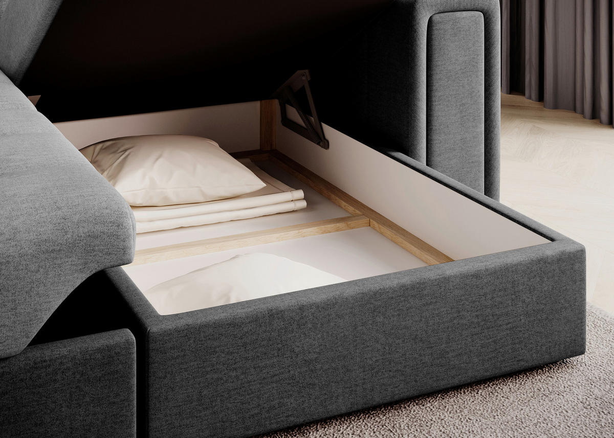 ECKSOFA Samt Hellgrau, Dunkelgrau  - Dunkelgrau/Hellgrau, Design, Kunststoff/Textil (260/150cm) - MID.YOU