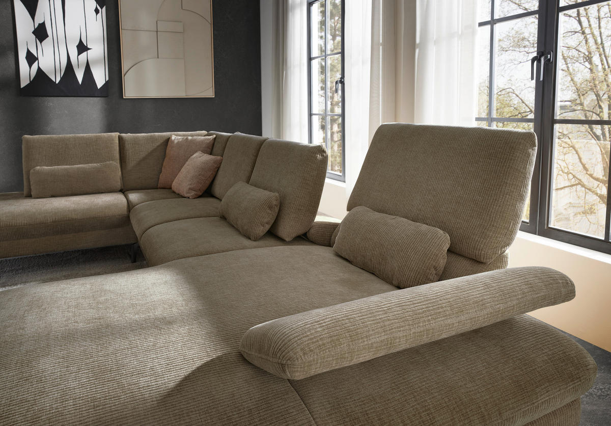 WOHNLANDSCHAFT in Webstoff Hellbraun  - Hellbraun/Schwarz, Design, Textil/Metall (208/354/157cm) - Dieter Knoll