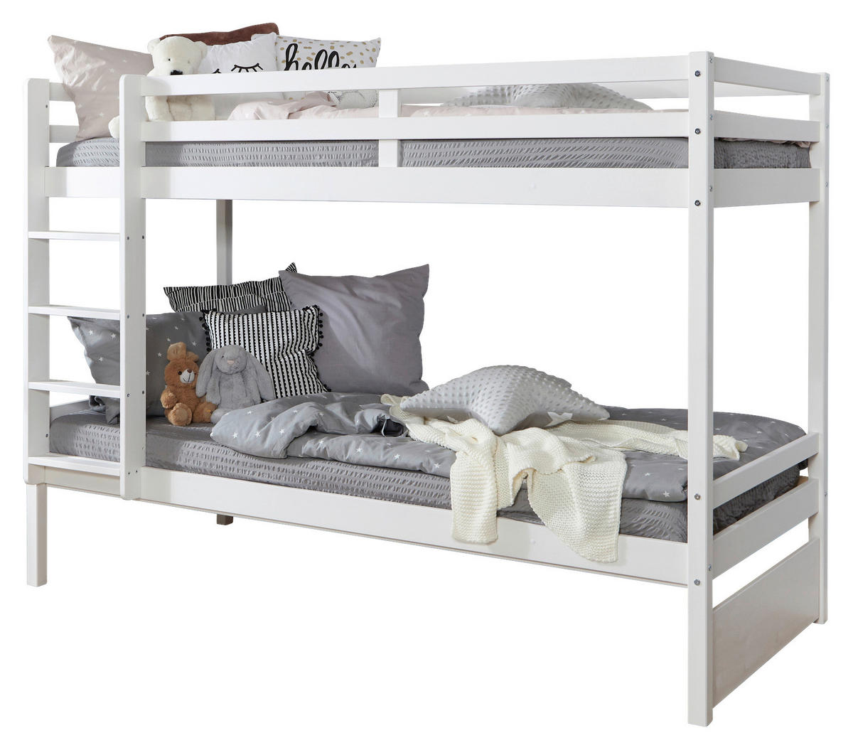 ETAGENBETT 90/200 cm,  in Weiß, Absturzsicherung, Leiter  - Weiß, MODERN, Holz (90/200cm) - MID.YOU