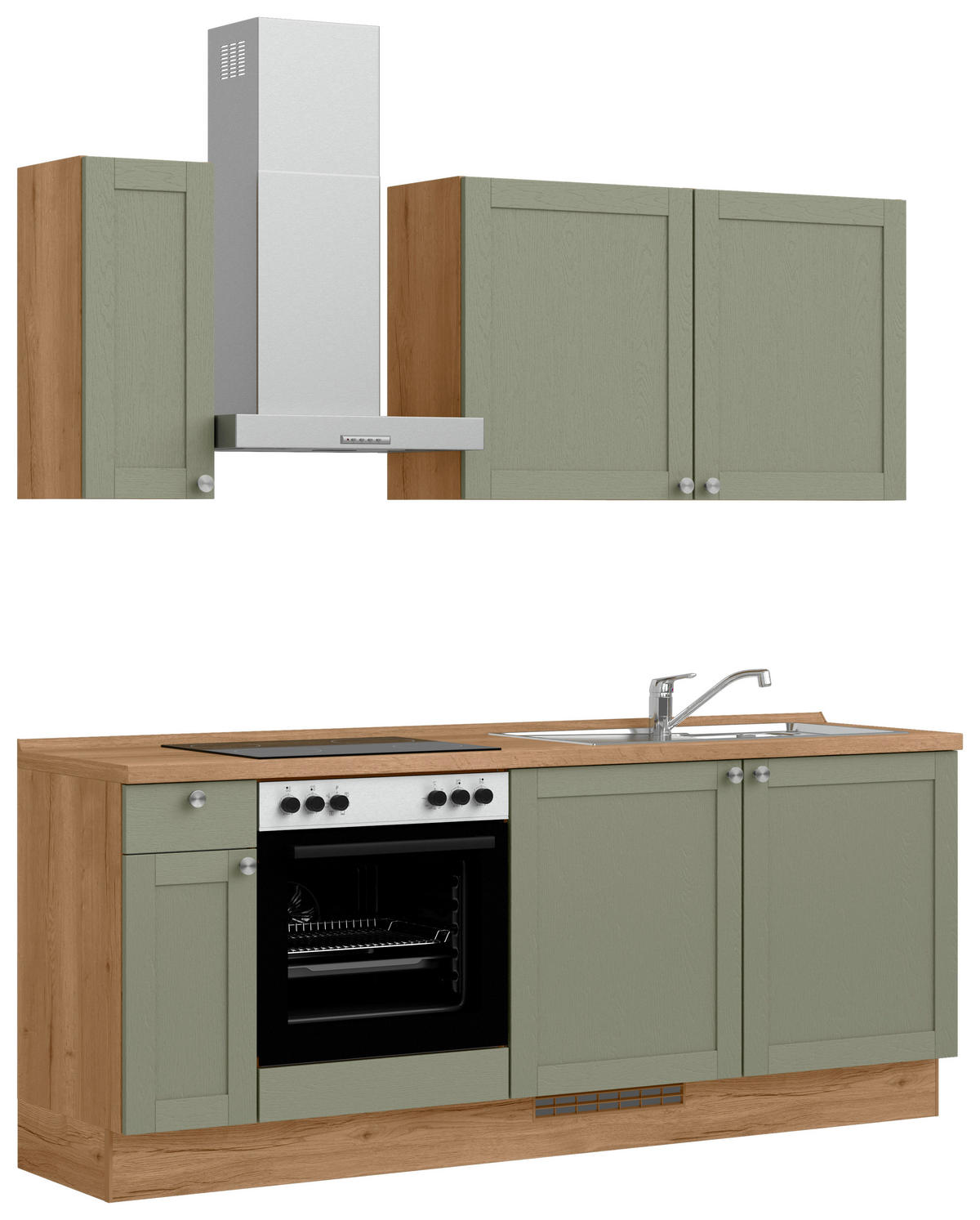 KÜCHENLEERBLOCK Frame 210 cm  in Olivgrün, Eichefarben  - Edelstahlfarben/Eichefarben, MODERN, Holzwerkstoff/Metall (210cm) - Nobilia