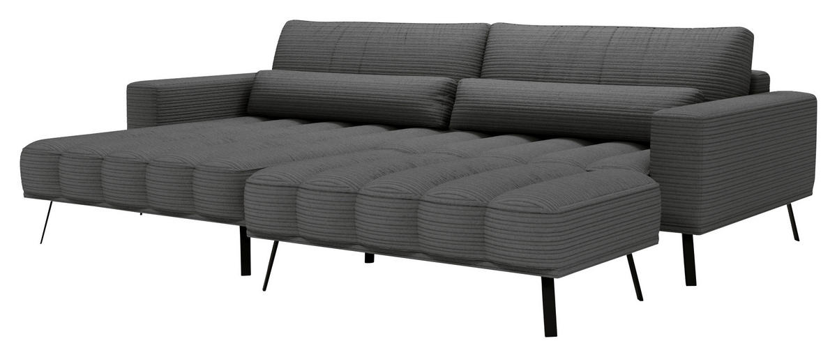 ECKSOFA Anthrazit Cord  - Anthrazit/Schwarz, Design, Textil/Metall (204/291cm) - Lomoco
