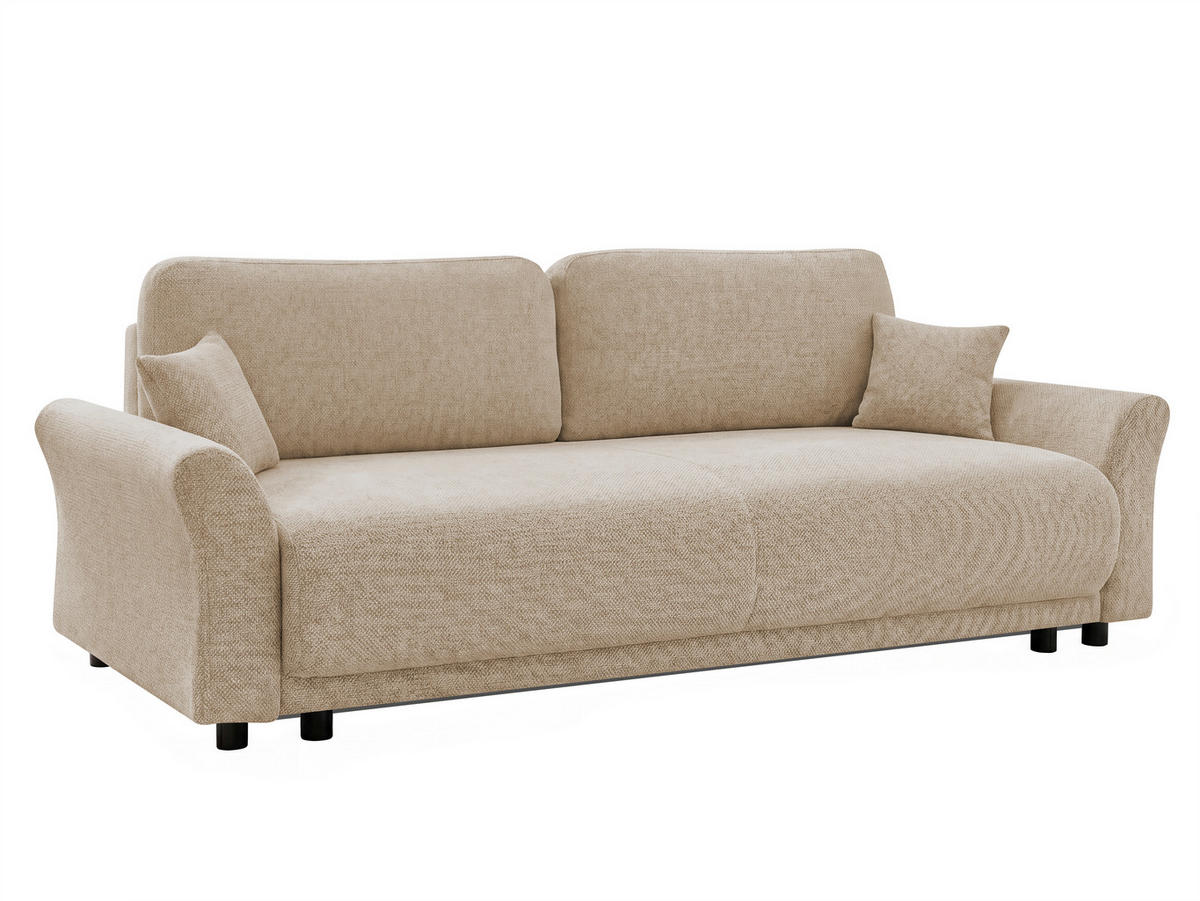 SCHLAFSOFA Flachgewebe, Struktur Beige  inkl. Zierkissen, Rückenkissen, Bettkasten, Schlaffunktion, Rücken echt  - Beige/Schwarz, Design, Textil (244/88/100cm) - P & B