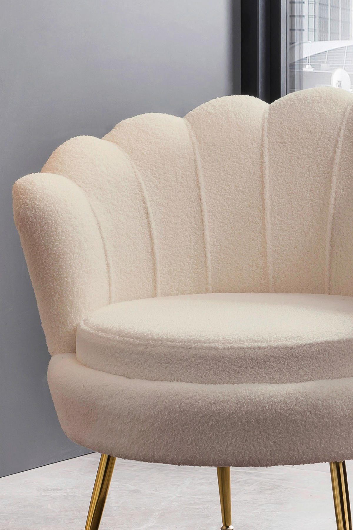 SESSEL in Bouclé Beige  - Beige/Goldfarben, MODERN, Textil/Metall (76/78/76cm) - Livetastic