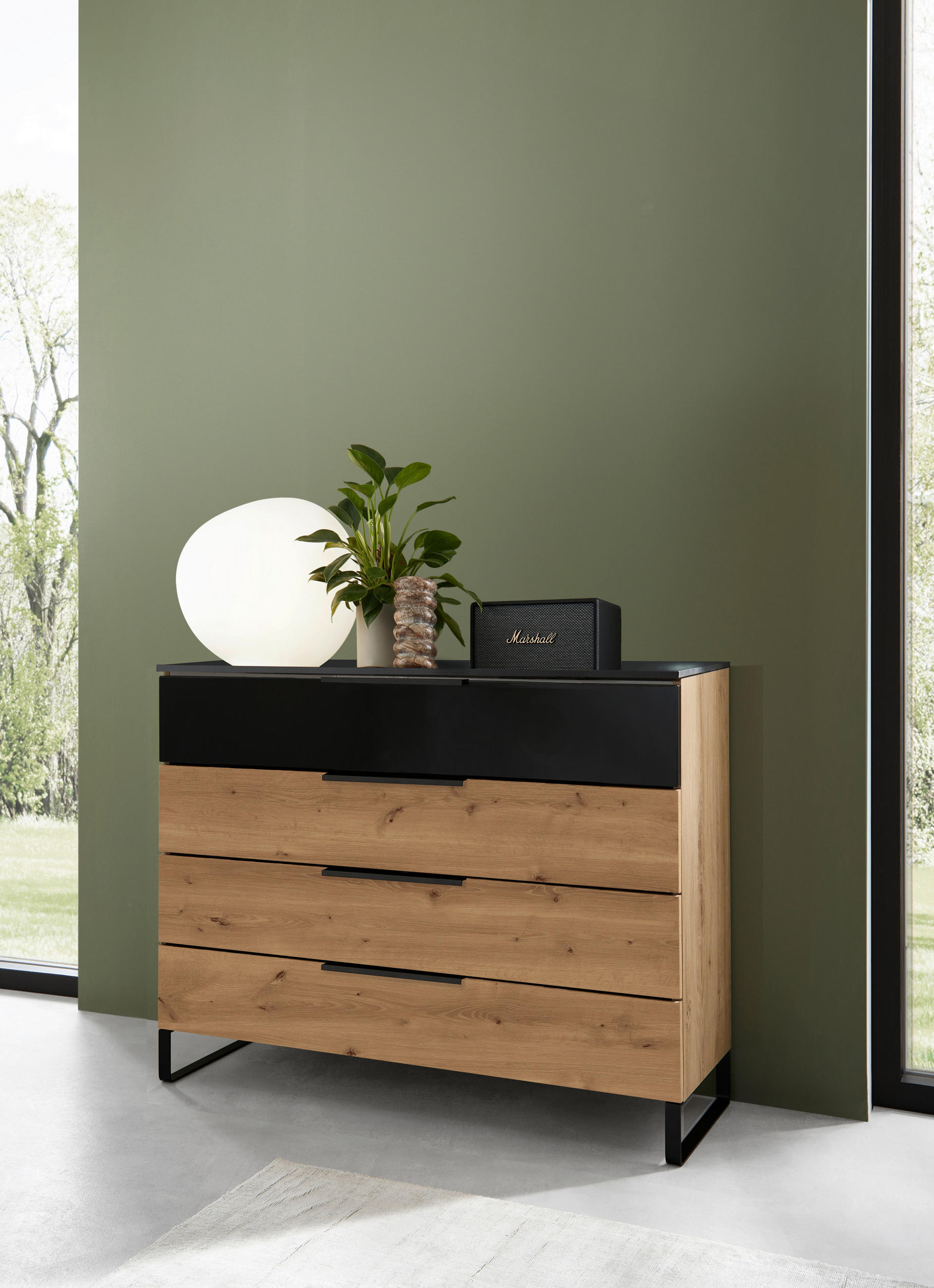 KOMMODE 120/91/42 cm  in Schwarz, Eichefarben  - Eichefarben/Schwarz, Design, Glas/Holz (120/91/42cm) - Dieter Knoll