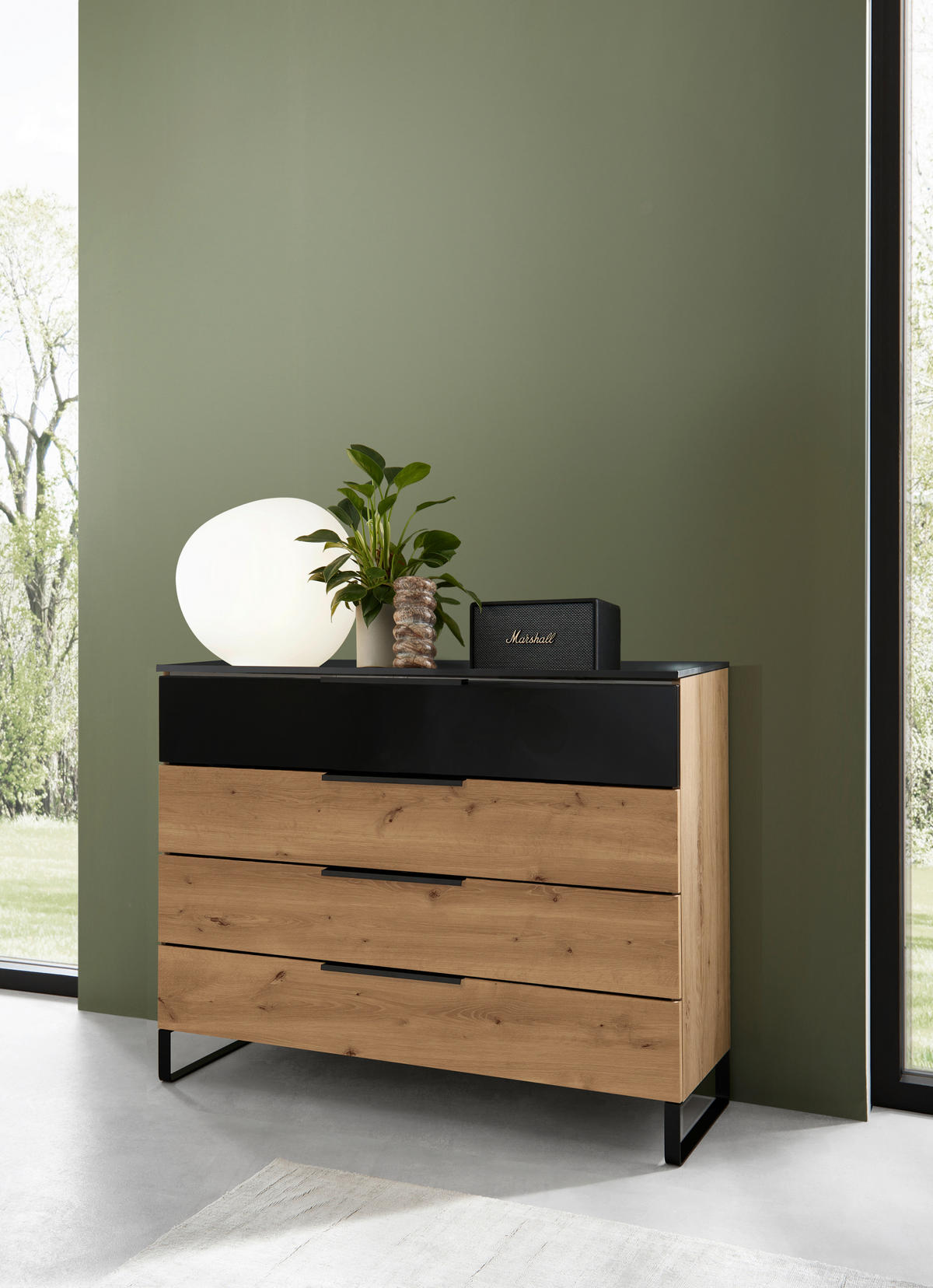 KOMMODE  in 120/91/42 cm  - Eichefarben/Schwarz, Design, Glas/Holz (120/91/42cm) - Dieter Knoll
