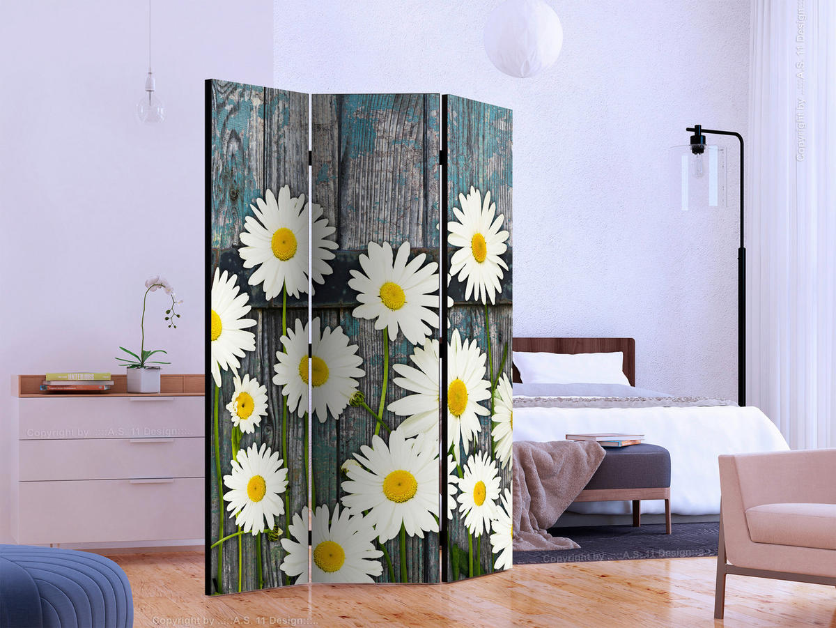 PARAVENT mit 3  Flügel - Weiß/Grau, Basics, Holz/Textil (135/172/3cm) - artgeist