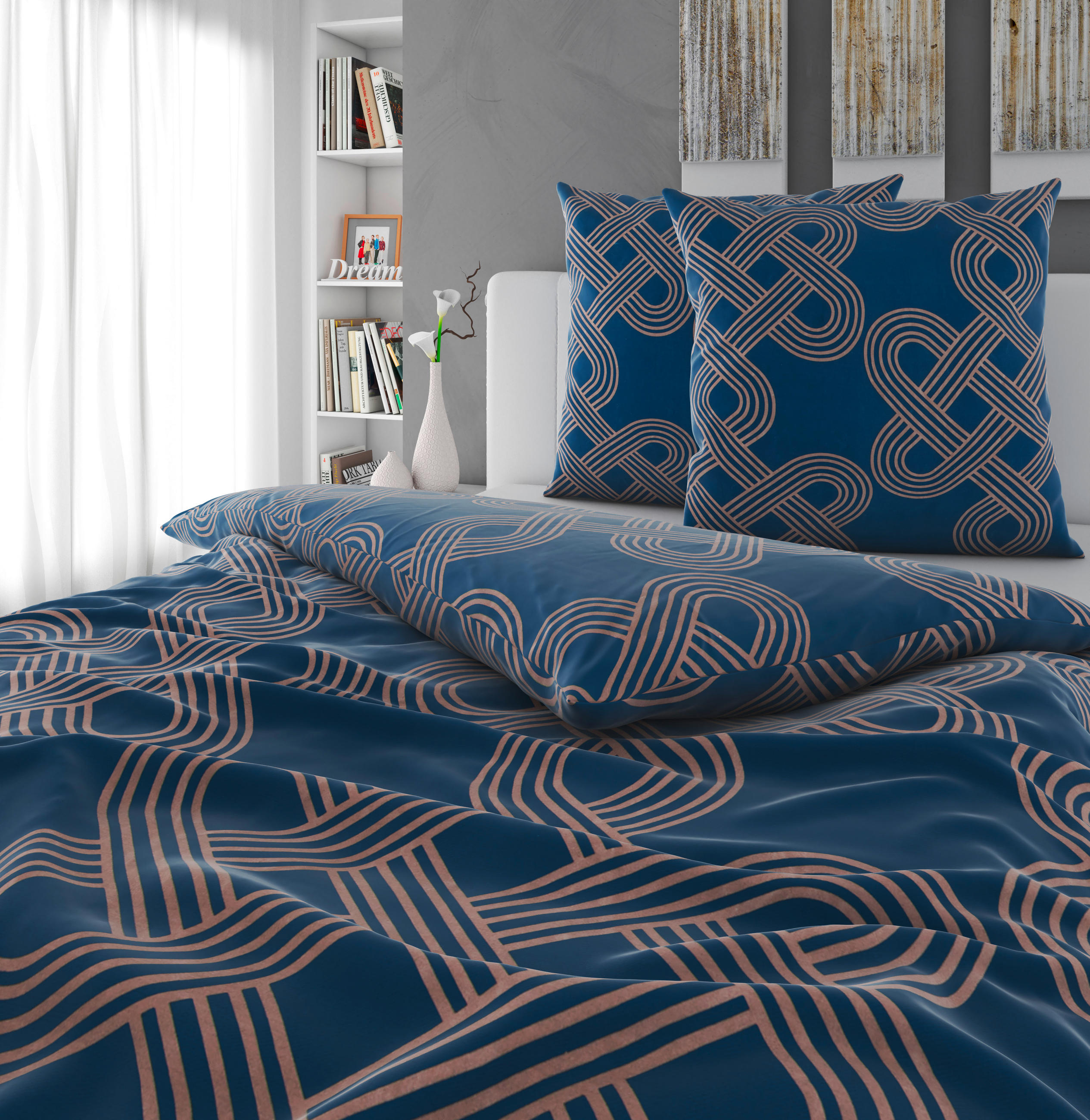 BETTWÄSCHE TIJN Satin 200/200 cm  - Sandfarben/Blau, Design, Textil (200/200cm) - Novel