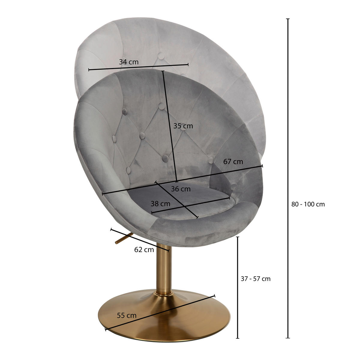 STUHL  in Samt  - Goldfarben/Grau, Konventionell (67/100/62cm) - MID.YOU