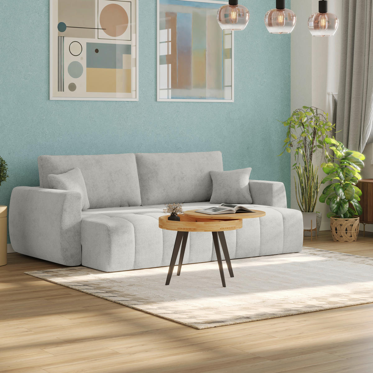 SCHLAFSOFA  mit Stoffauswahl Webstoff Hellgrau  - Hellgrau/Schwarz, MODERN, Holz/Textil (245/74-90/104cm) - MID.YOU