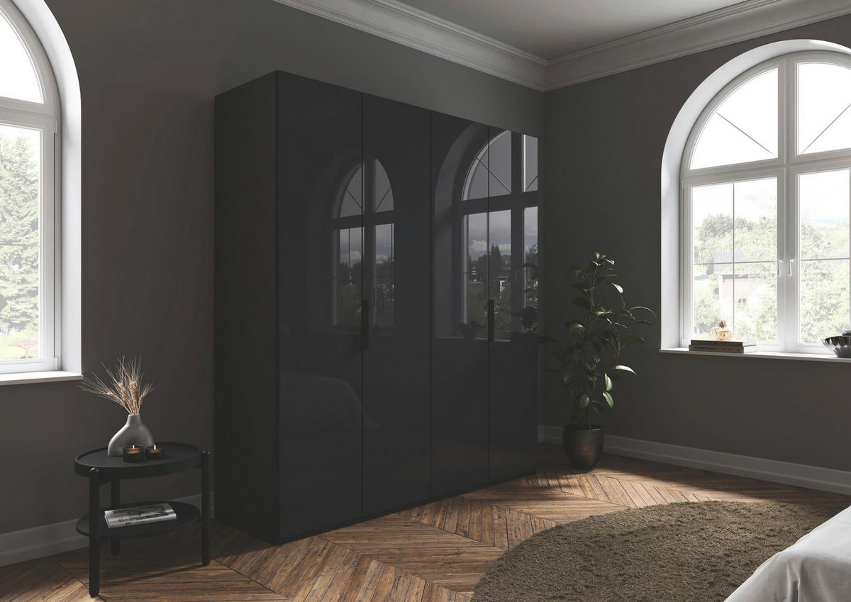 DREHTÜRENSCHRANK 201/235/61 cm,  in Graphitfarben, 4-türig  - Graphitfarben, Basics, Glas/Holzwerkstoff (201/235/61cm) - Novel