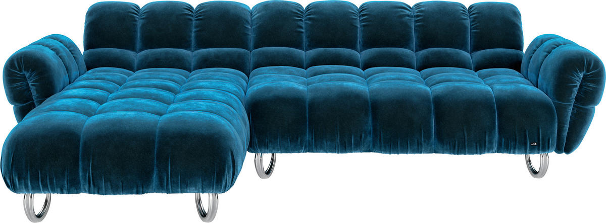 ECKSOFA in Velours Petrol  218/302 cm  - Petrol/Alufarben, Trend, Textil/Metall (218/302cm) - Bretz