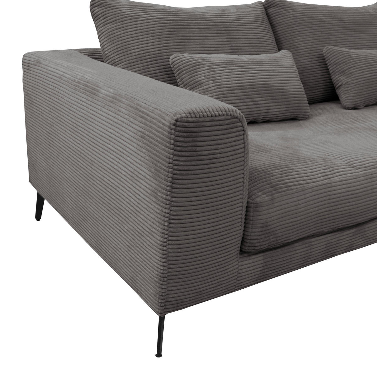 ECKSOFA in Cord Grau  - Schwarz/Grau, Design, Textil/Metall (313/172cm) - Livetastic