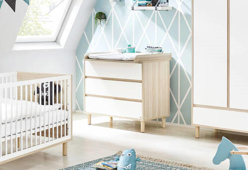 BABYZIMMER FLOW  - Eschefarben/Weiß, Design, Holzwerkstoff - Pinolino