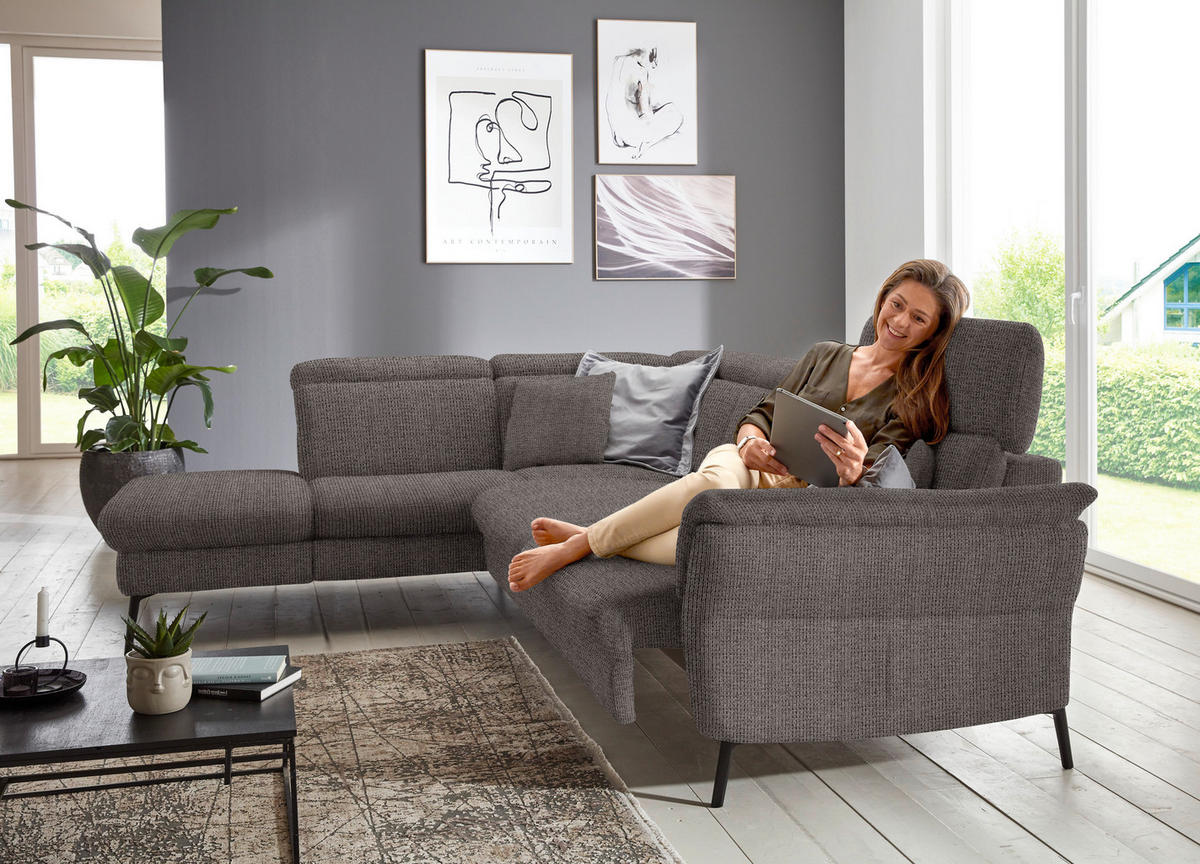 ECKSOFA in Struktur Dunkelgrau  - Dunkelgrau/Schwarz, Modern, Textil/Metall (235/275cm) - Cantus